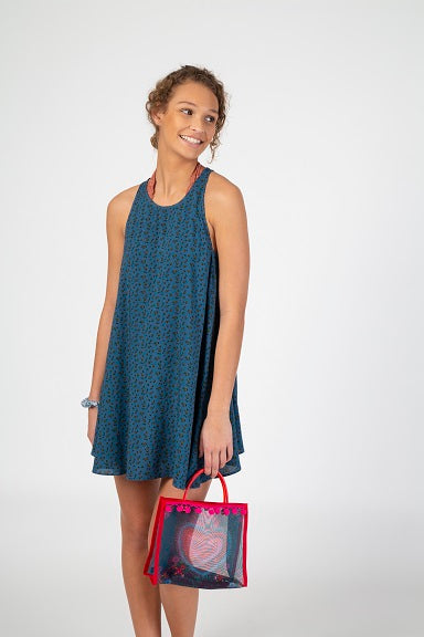 DRESS SWING DUSTY BLUE CALICO LGE