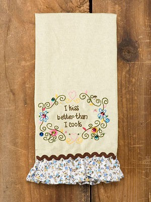 TEA TOWEL LINEN KISS BETTER THAN COOK