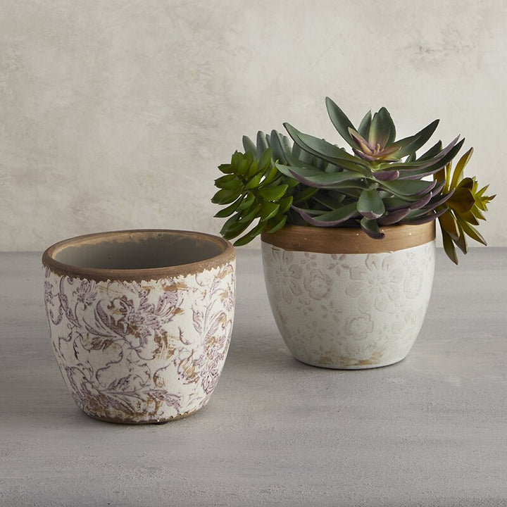 Flower Pot - Cream and Maroon