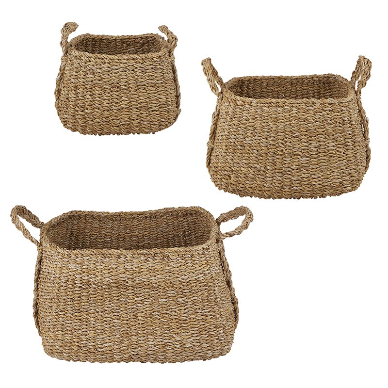 Handwoven Baskets w/handles - Set/3