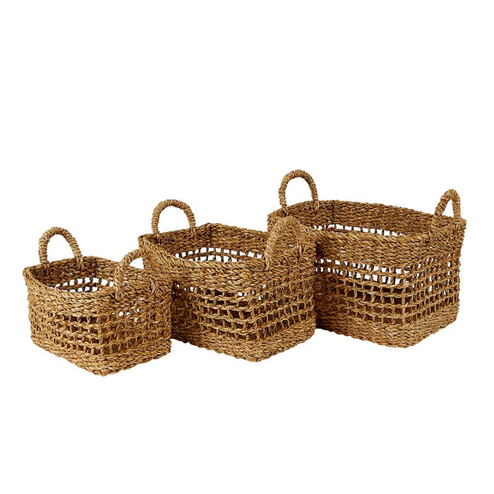 Seagrass Basket Set - Kitchen Storage with Handles
