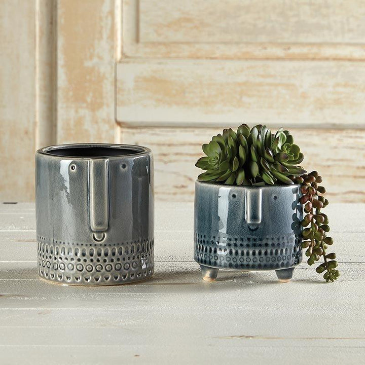 Crackled Glazed Grey Planter -LGE