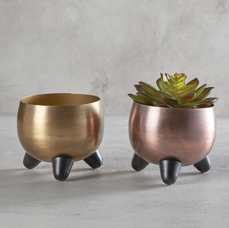Round Metal Footed Vase - Copper