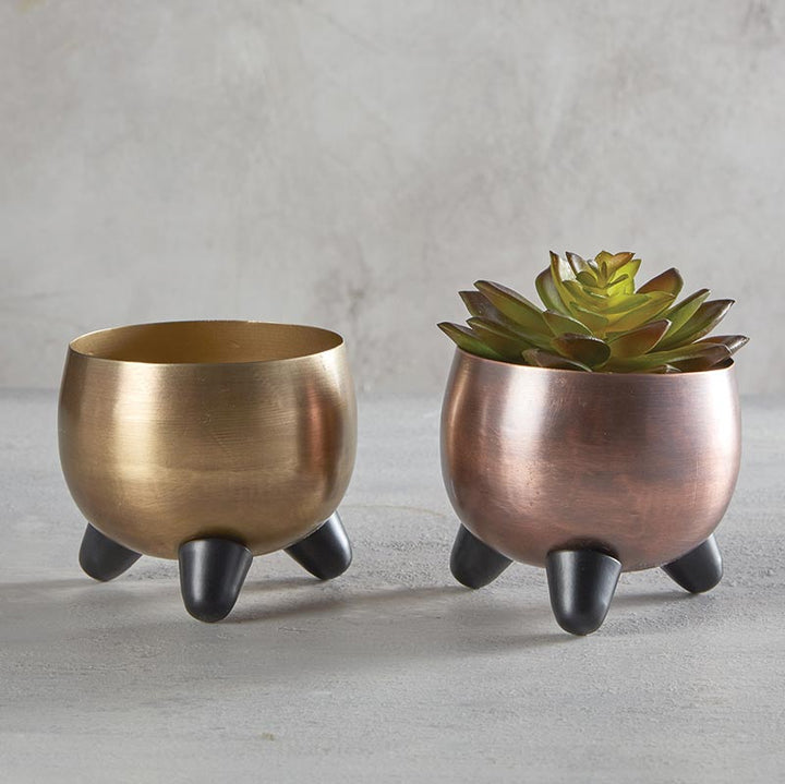 Round Metal Footed Vase - Copper