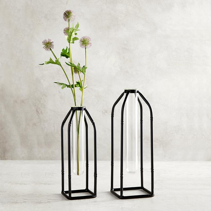 Metal/Glass Tube Flower Holder - SML