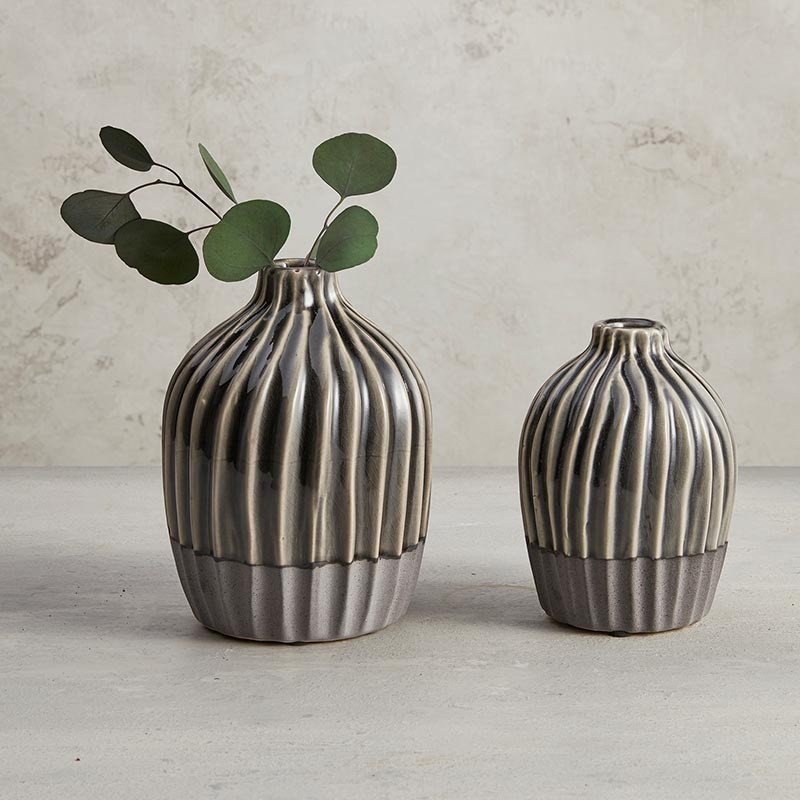 Dual Tone Ribbed Grey Vase - SML