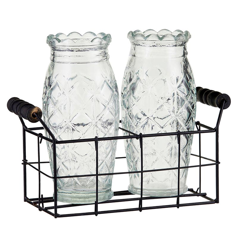 Glass Etched Vases With Caddy