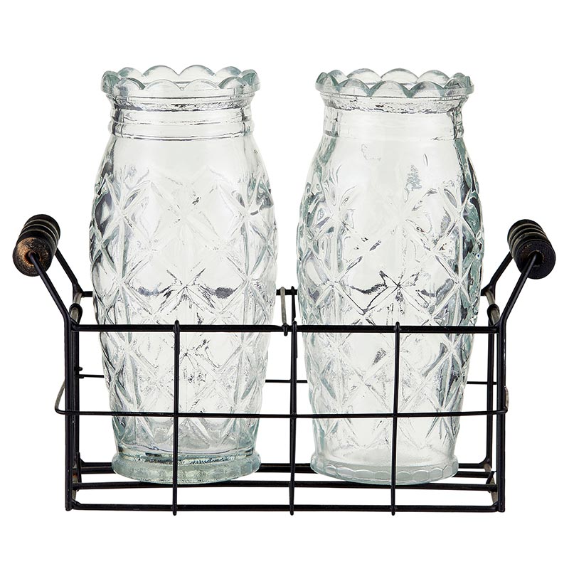 Glass Etched Vases With Caddy