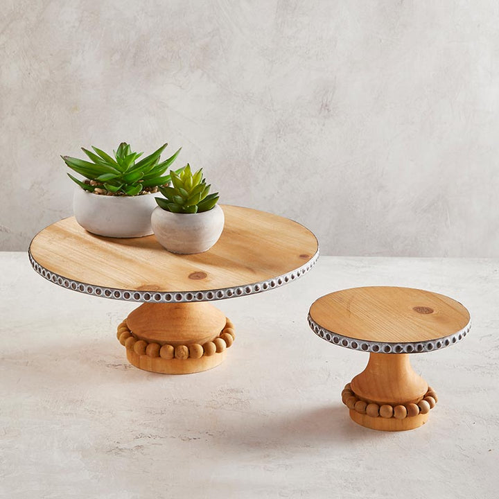Wood Beaded Cake Stand - Petite