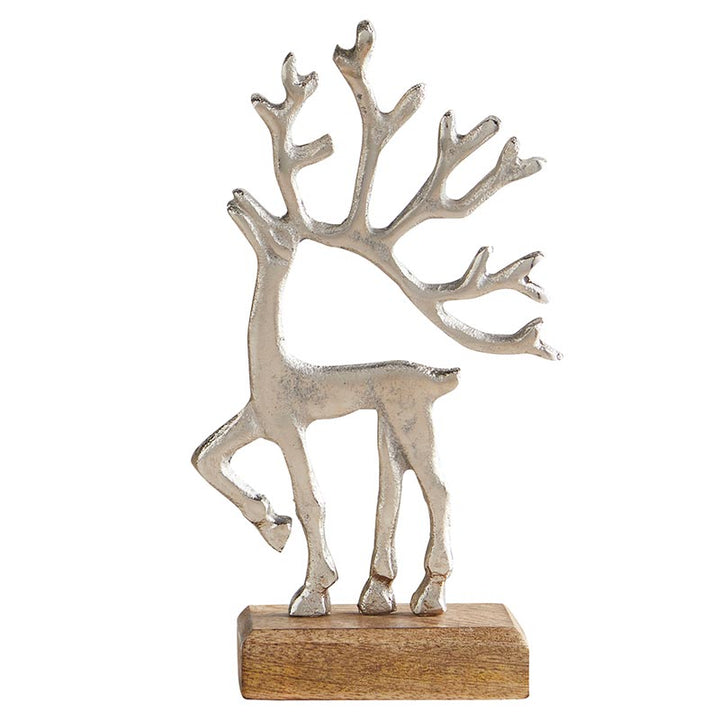 Silver Reindeer w/Wood Base - Holiday