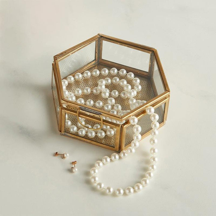 Hexagon Glass Trinket Box- LGE