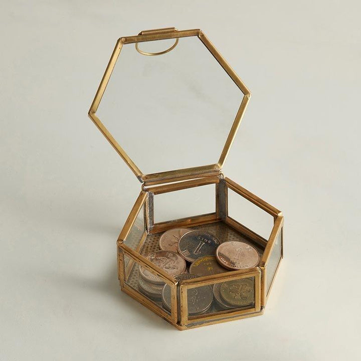 Hexagon Glass Trinket Box - SML