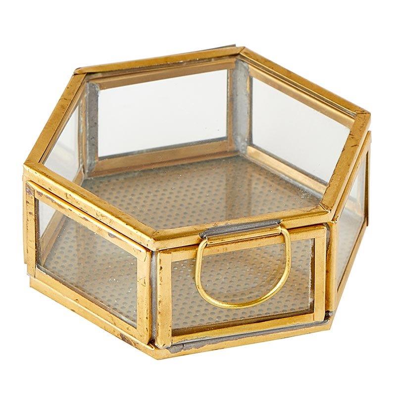 Hexagon Glass Trinket Box - SML