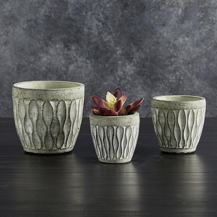 Cement Leaf Round Pot Medium
