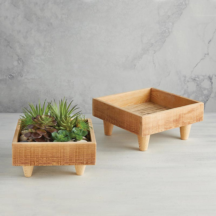 Wooden SQ Planter w/Feet - SML