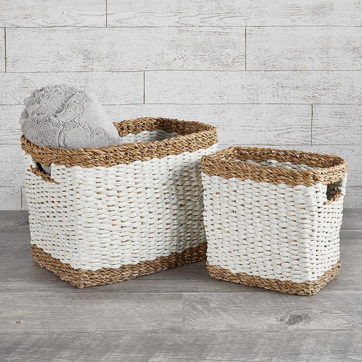 Two Tone Rect WHT Basket - Set/2