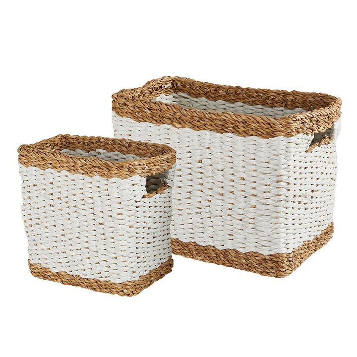 Two Tone Rect WHT Basket - Set/2