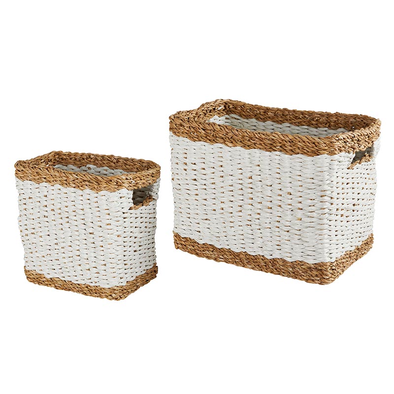 Two Tone Rect WHT Basket - Set/2