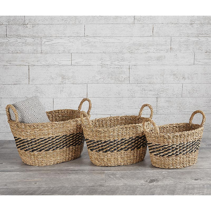 Stripe Oval Baskets Black - Set/3