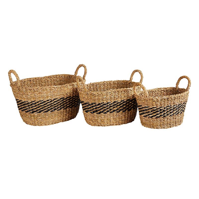 Stripe Oval Baskets Black - Set/3