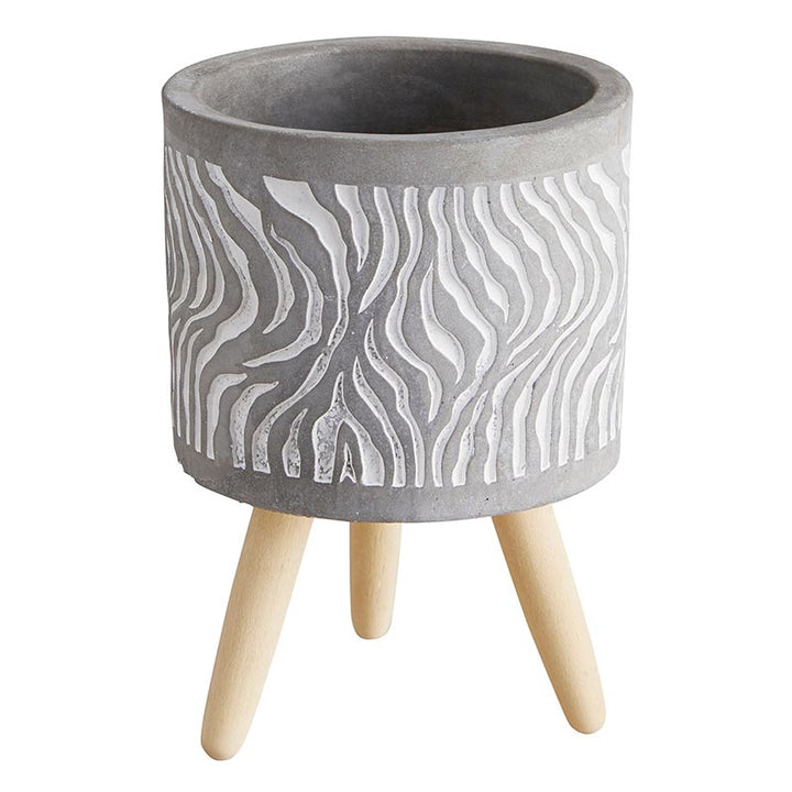 Swirl Cement Planter w/wood legs