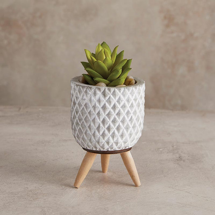 Grid Cement Planter w/wood legs