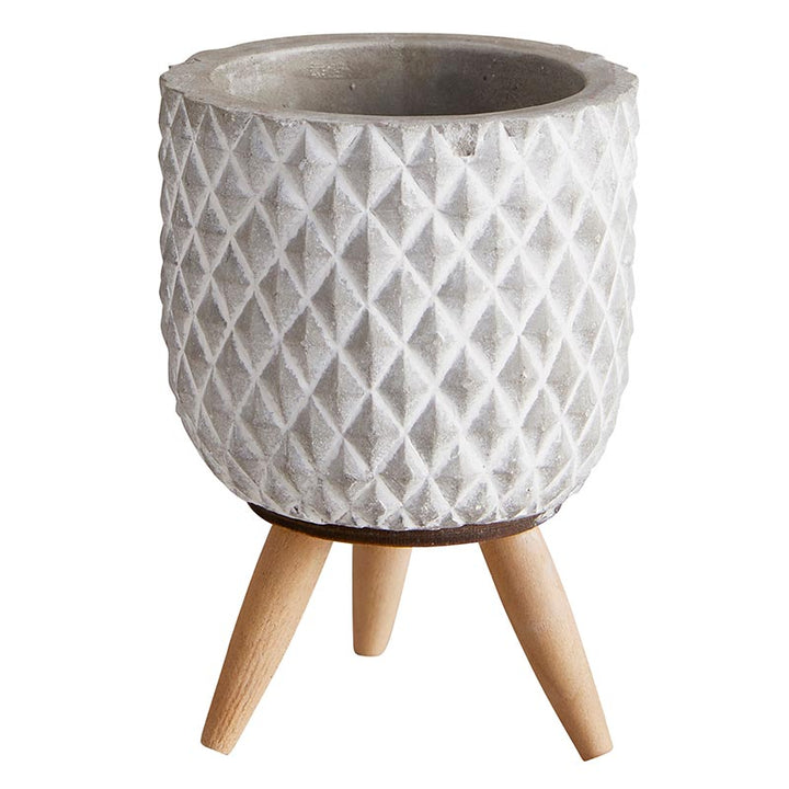 Grid Cement Planter w/wood legs