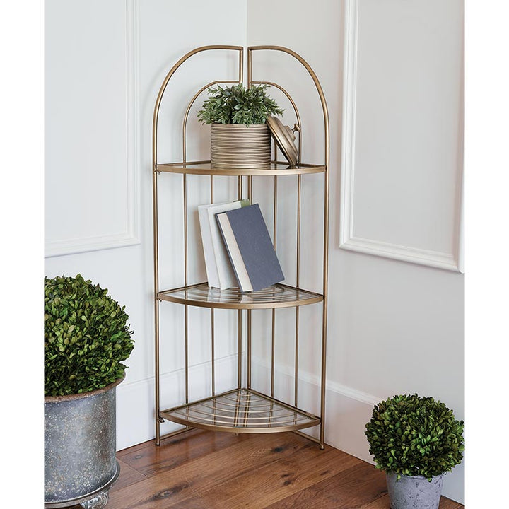 Gold Metal Corner Stand w/shelves