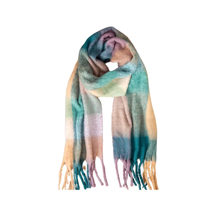 Cuddle Up Cozy Scarf - Blue/Cream Plaid