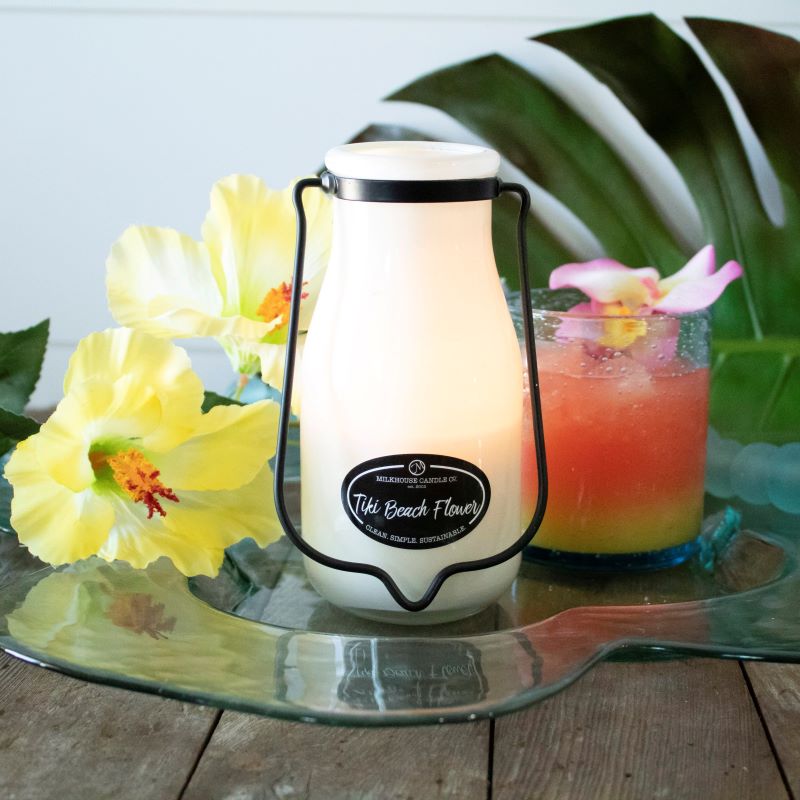 Milkbottle Candle Lge -  Tiki Beach Flower