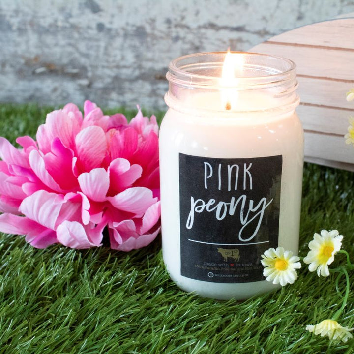 Farmhouse Mason Jar Candle -  Pink Peony