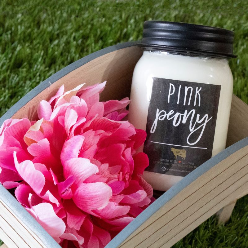 Farmhouse Mason Jar Candle -  Pink Peony