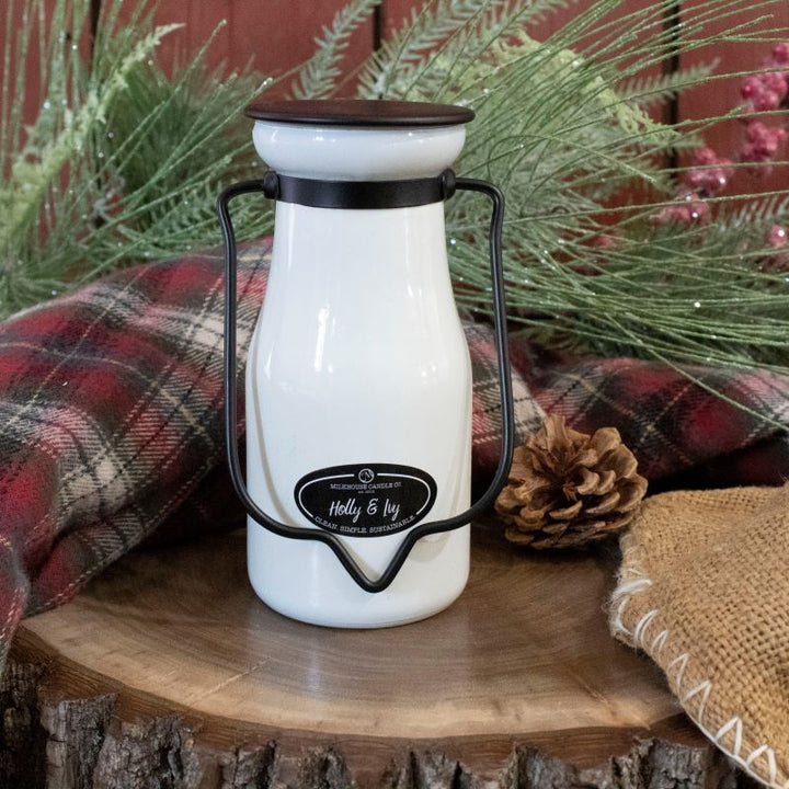 Milkbottle Candle Sml -  Holly & Ivy