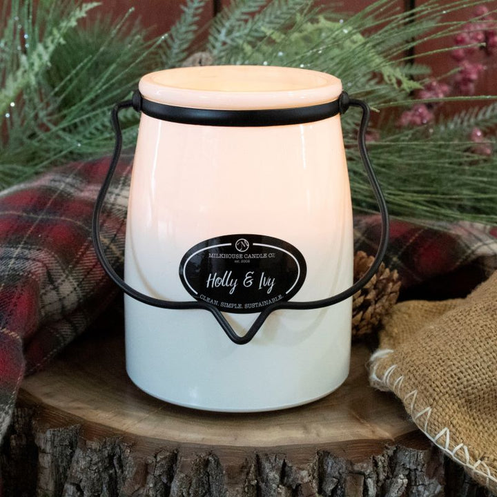 Butter Jar Candle Lge -:  Holly & Ivy