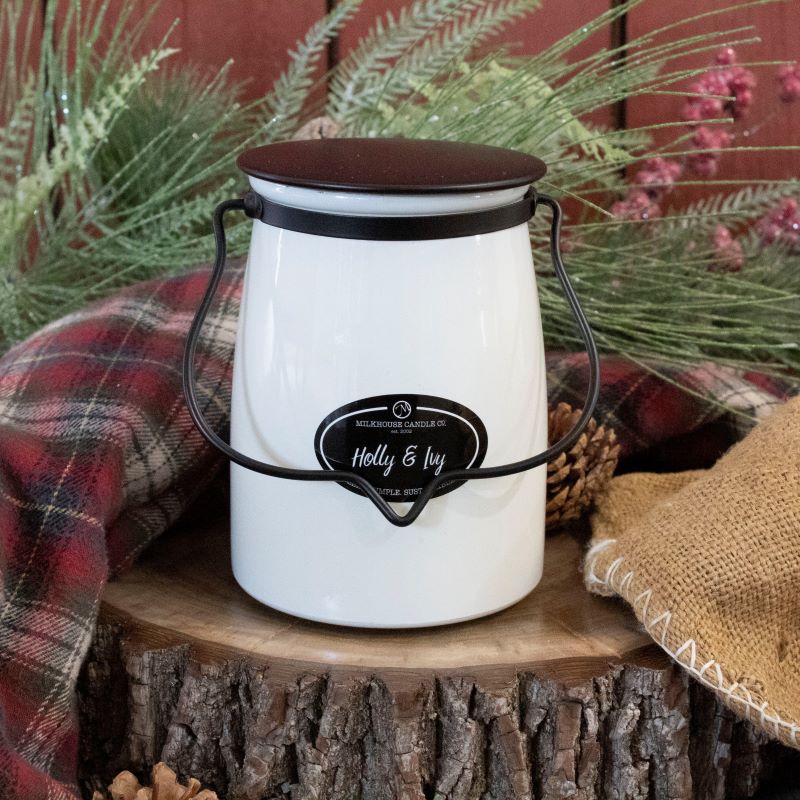 Butter Jar Candle Lge -:  Holly & Ivy
