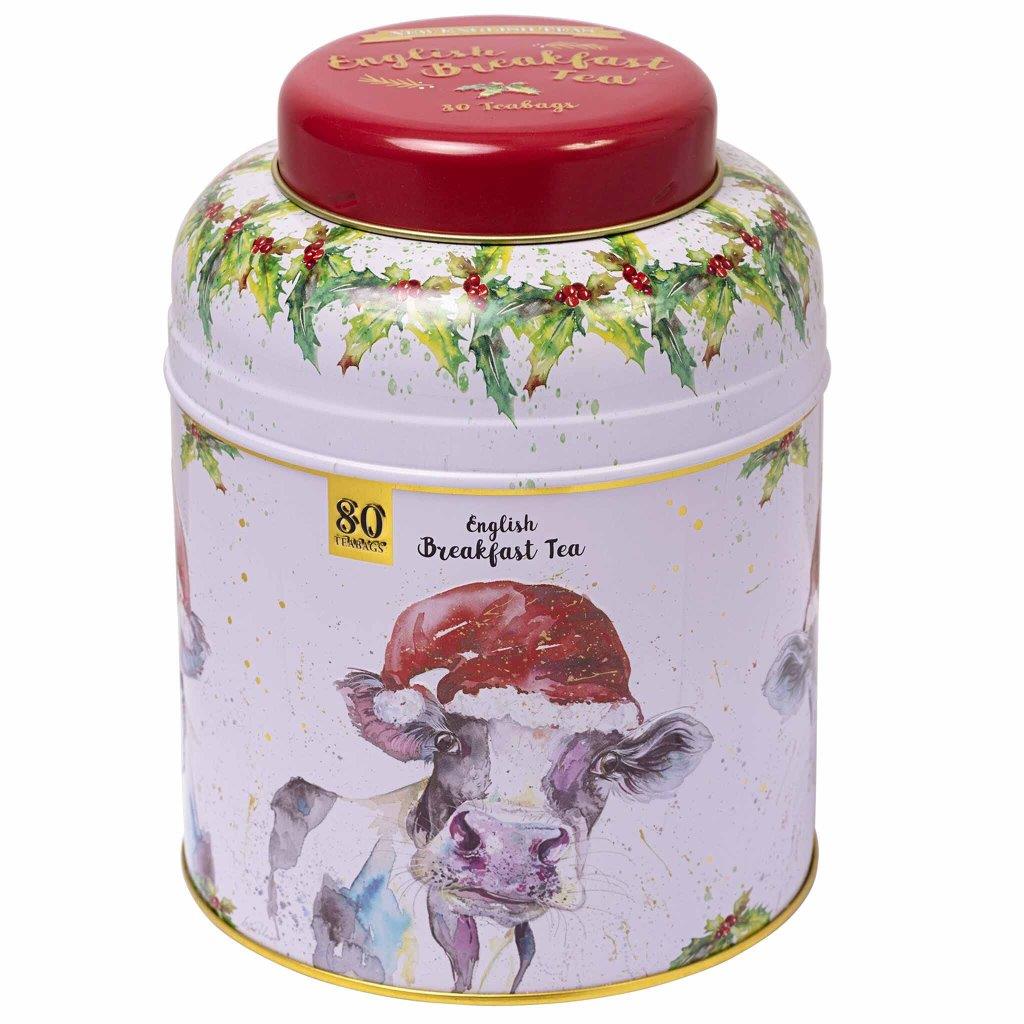 Festive Cow Tea Caddy - 80 EB Teabags