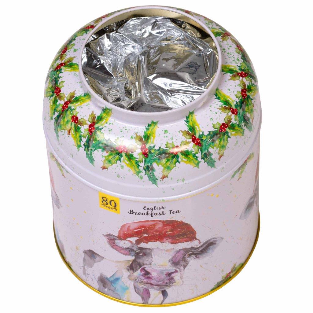 Festive Cow Tea Caddy - 80 EB Teabags