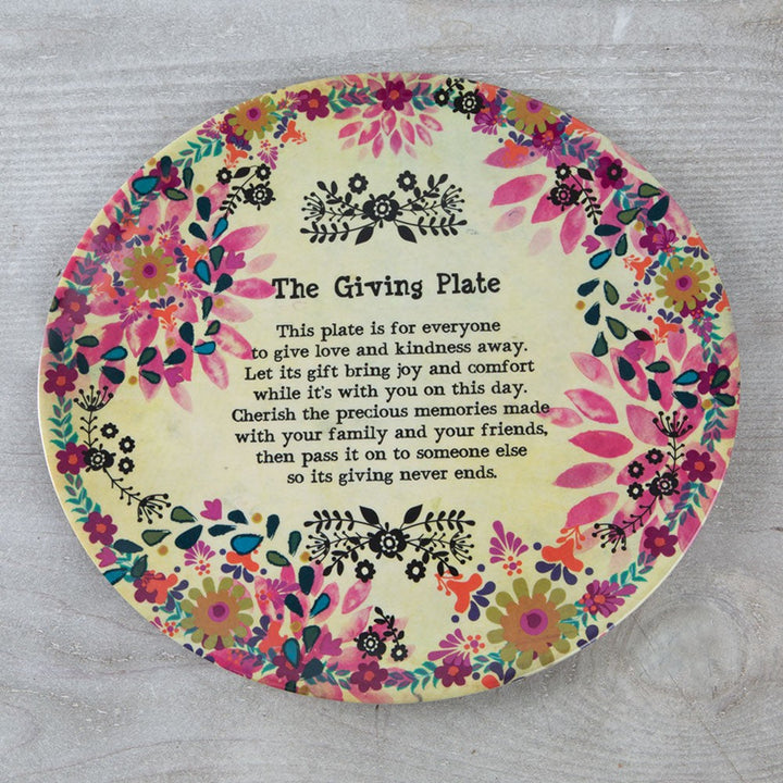 PLATE GIVING MELAMINE CRM PNK FLWR