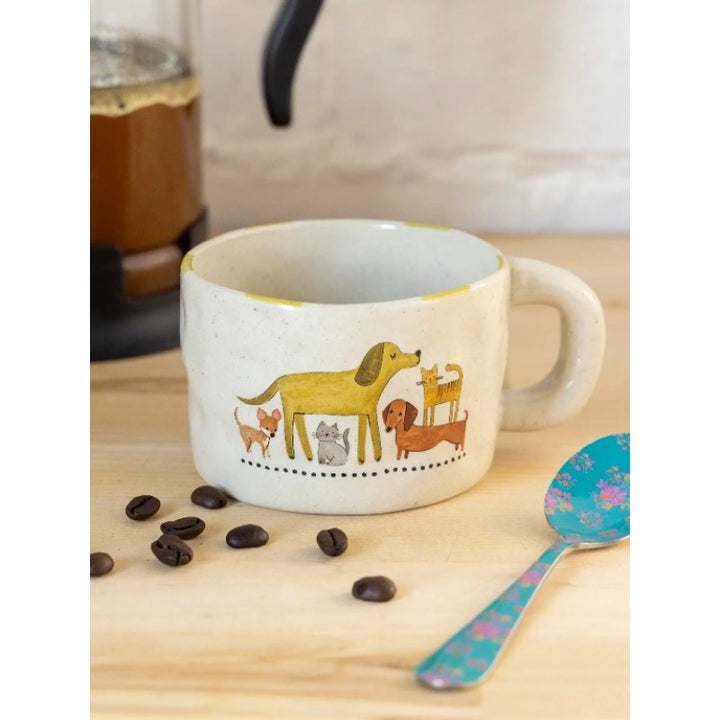 Folk Stoneware Mug -  Cat & Dog