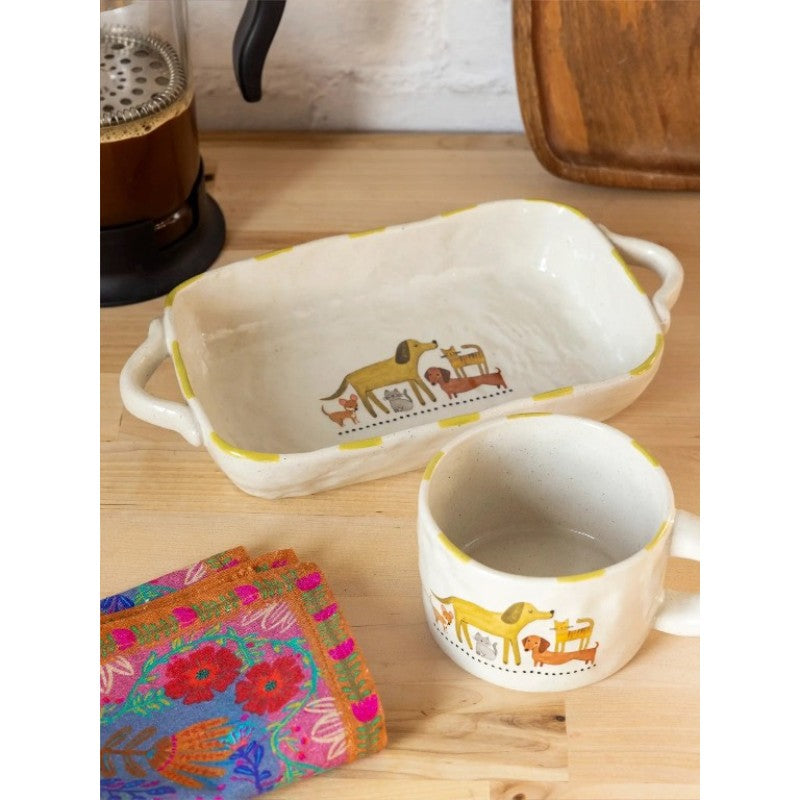 Folk Stoneware Mug -  Cat & Dog