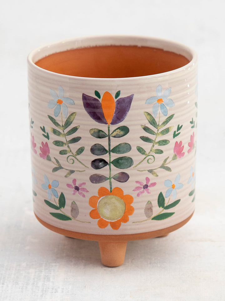 Artisan Planter Cream Folk Floral