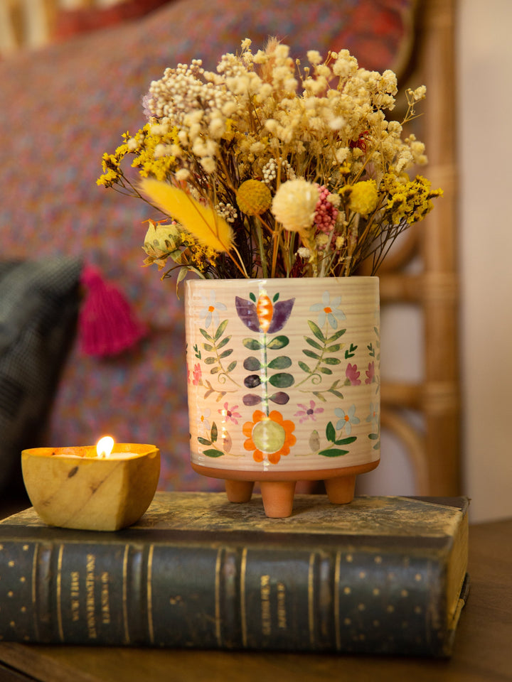 Artisan Planter Cream Folk Floral