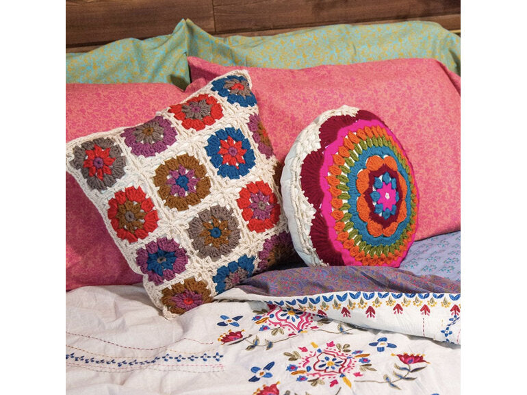 Crochet Cushion - Turq/Rust Round