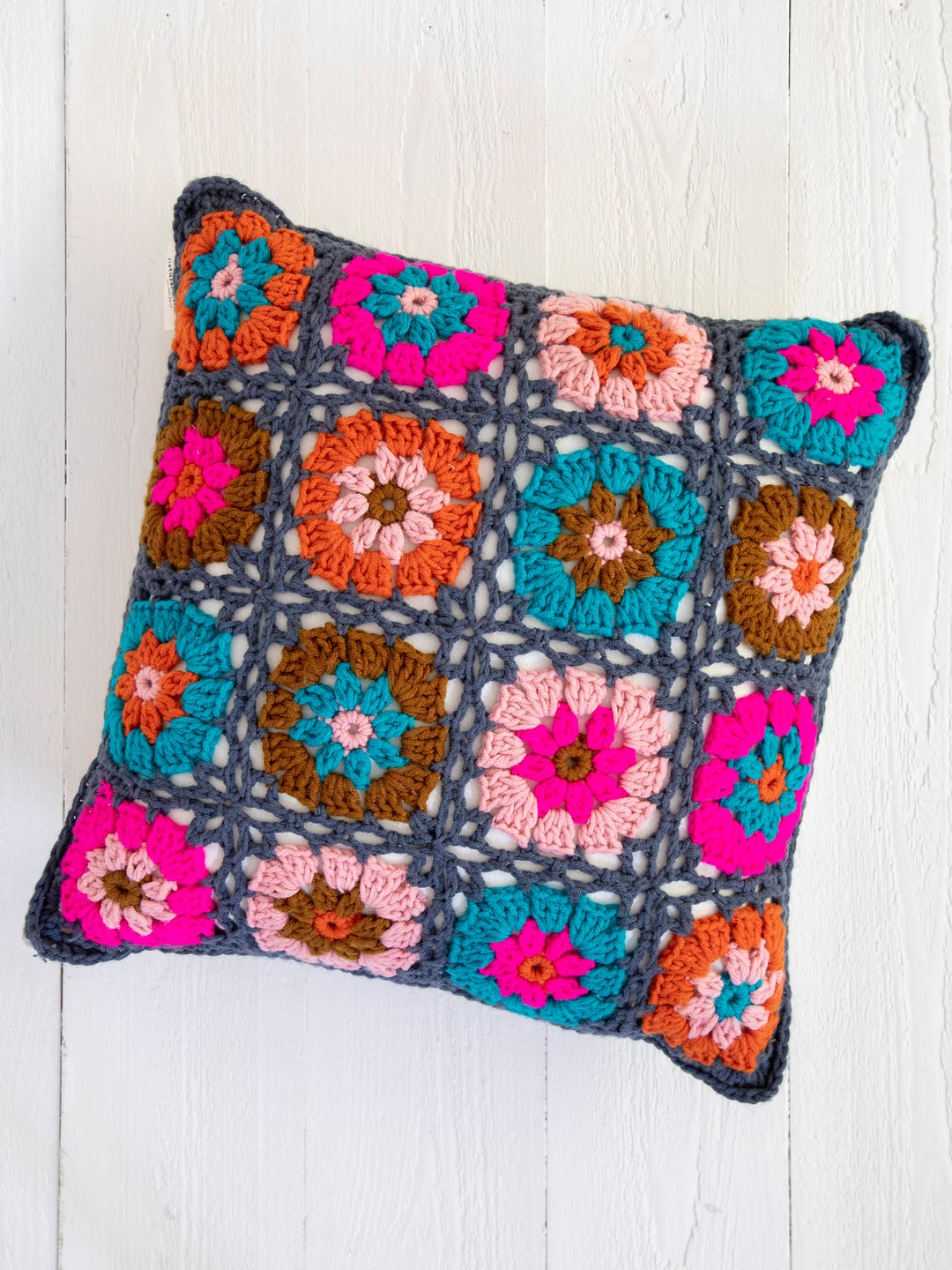 Crochet Cushion - Charcoal Square
