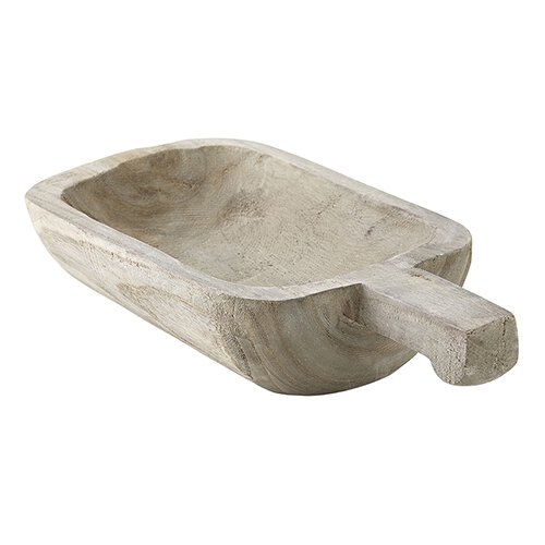Wood Bowl W/Handle - Paulownia ,Grey