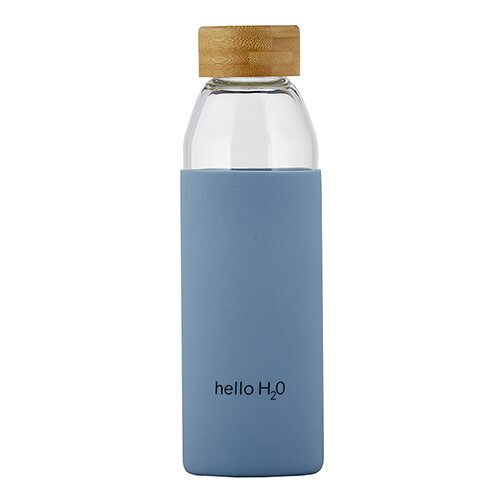 Glass Water Bottle w/Bamboo Lid - Hello H2O