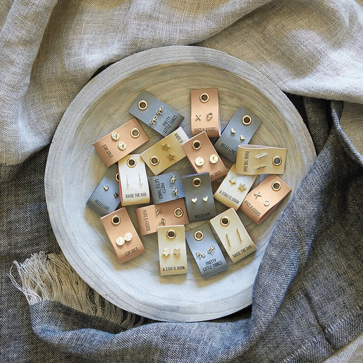 Leather Tag Earrings - Circle Stay Gold