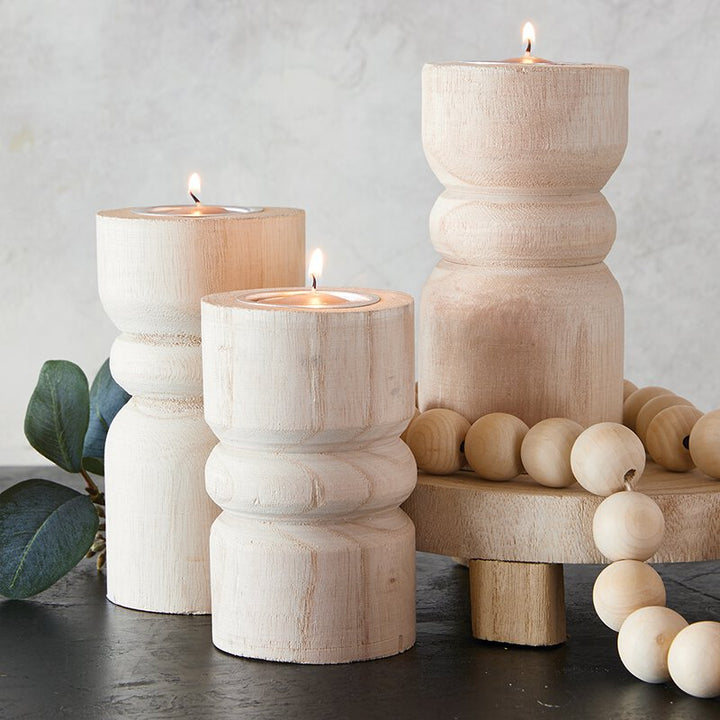Candle Holder SML- Natural Wood with Silver Plate