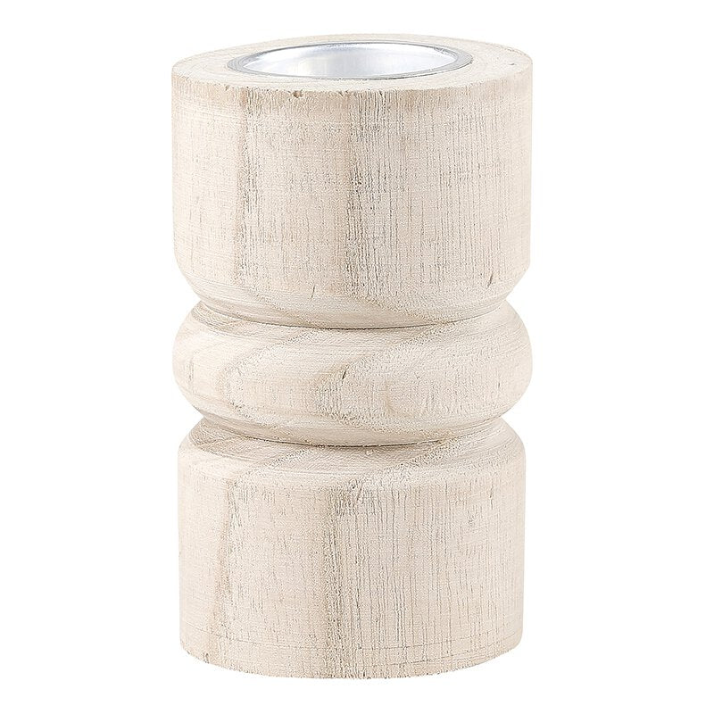 Candle Holder SML- Natural Wood with Silver Plate