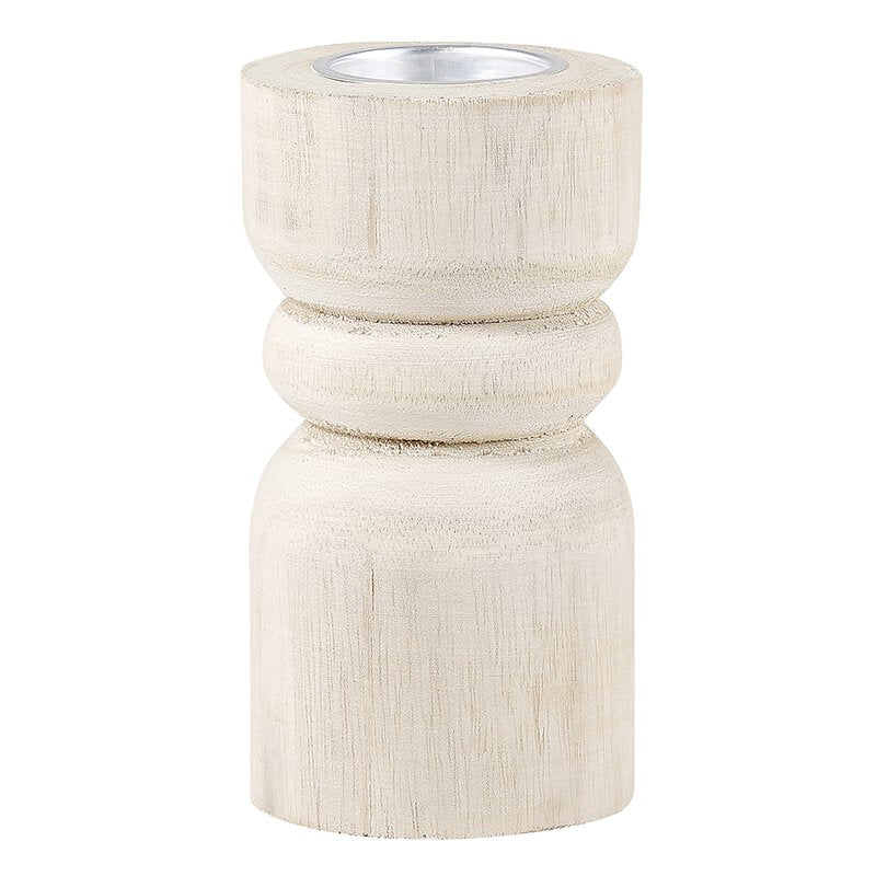 Candle Holder MED - Natural Wood with Silver Plate